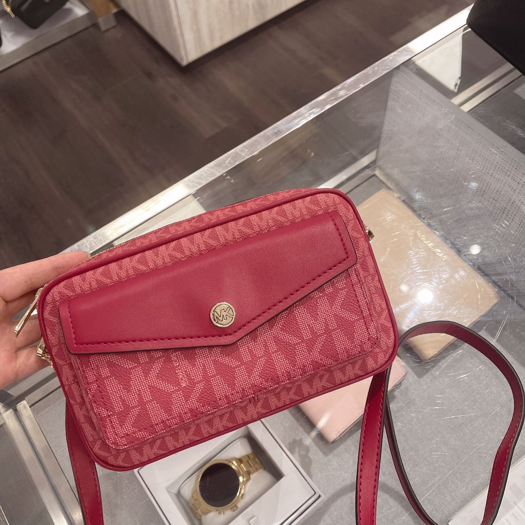 Mk Medium Pvc Pocket Camera Crossbody Berry Multi